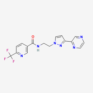 molecular formula C16H13F3N6O B2365432 N-(2-(3-(吡嗪-2-基)-1H-吡唑-1-基)乙基)-6-(三氟甲基)烟酰胺 CAS No. 2034605-76-8