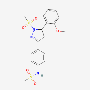 molecular formula C18H21N3O5S2 B2365457 N-(4-(5-(2-甲氧基苯基)-1-(甲磺酰基)-4,5-二氢-1H-吡唑-3-基)苯基)甲磺酰胺 CAS No. 852140-87-5