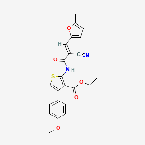 molecular formula C23H20N2O5S B2365465 (E)-乙基 2-(2-氰基-3-(5-甲基呋喃-2-基)丙烯酰胺基)-4-(4-甲氧基苯基)噻吩-3-羧酸酯 CAS No. 374092-06-5