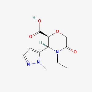 B2365467 (2S,3R)-4-ethyl-3-(1-methyl-1H-pyrazol-5-yl)-5-oxomorpholine-2-carboxylic acid CAS No. 2044705-46-4