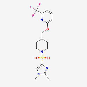 molecular formula C17H21F3N4O3S B2365472 2-({1-[(1,2-二甲基-1H-咪唑-4-基)磺酰基]哌啶-4-基}甲氧基)-6-(三氟甲基)吡啶 CAS No. 2199014-76-9