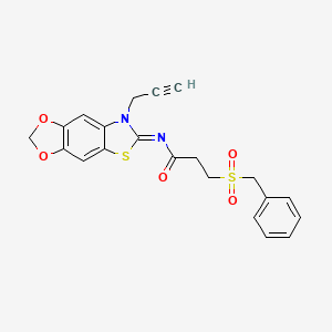molecular formula C21H18N2O5S2 B2365514 (E)-3-(苄基磺酰基)-N-(7-(丙-2-炔-1-基)-[1,3]二氧杂环[4',5':4,5]苯并[1,2-d]噻唑-6(7H)-亚甲基)丙酰胺 CAS No. 1007088-38-1