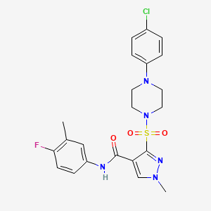molecular formula C22H23ClFN5O3S B2365530 N-[4-(5-氯-1H-吲哚-2-基)苯基]-N'-(4-氟苯基)脲 CAS No. 1251686-90-4