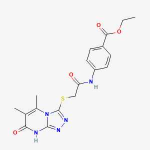 molecular formula C18H19N5O4S B2365544 Ethyl 4-(2-((5,6-dimethyl-7-oxo-7,8-dihydro-[1,2,4]triazolo[4,3-a]pyrimidin-3-yl)thio)acetamido)benzoate CAS No. 895007-01-9