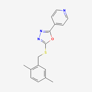 molecular formula C16H15N3OS B2365550 2-[(2,5-Dimethylphenyl)methylsulfanyl]-5-pyridin-4-yl-1,3,4-oxadiazole CAS No. 919970-30-2