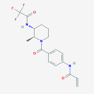 molecular formula C18H20F3N3O3 B2365561 N-[4-[(2R,3R)-2-Methyl-3-[(2,2,2-trifluoroacetyl)amino]piperidine-1-carbonyl]phenyl]prop-2-enamide CAS No. 2361743-39-5