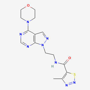 molecular formula C15H18N8O2S B2365566 4-methyl-N-(2-(4-morpholino-1H-pyrazolo[3,4-d]pyrimidin-1-yl)ethyl)-1,2,3-thiadiazole-5-carboxamide CAS No. 1021025-99-9