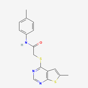molecular formula C16H15N3OS2 B2365577 2-((6-甲基噻吩并[2,3-d]嘧啶-4-基)硫代)-N-(对甲基苯基)乙酰胺 CAS No. 878696-67-4