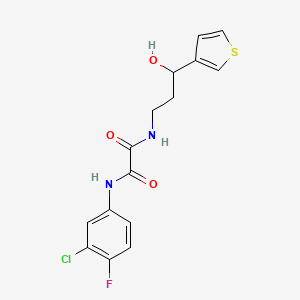 molecular formula C15H14ClFN2O3S B2365619 N1-(3-chloro-4-fluorophenyl)-N2-(3-hydroxy-3-(thiophen-3-yl)propyl)oxalamide CAS No. 2034549-23-8