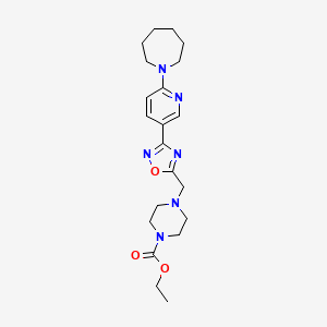 molecular formula C21H30N6O3 B2365624 4-((3-(6-(氮杂环戊-1-基)吡啶-3-基)-1,2,4-恶二唑-5-基)甲基)哌嗪-1-甲酸乙酯 CAS No. 1251623-25-2