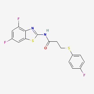 molecular formula C16H11F3N2OS2 B2365625 N-(4,6-difluorobenzo[d]thiazol-2-yl)-3-((4-fluorophenyl)thio)propanamide CAS No. 896359-20-9