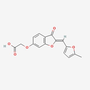 molecular formula C16H12O6 B2365630 (Z)-2-((2-((5-methylfuran-2-yl)methylene)-3-oxo-2,3-dihydrobenzofuran-6-yl)oxy)acetic acid CAS No. 864752-80-7