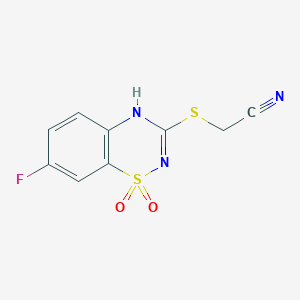 molecular formula C9H6FN3O2S2 B2365640 2-((7-fluoro-1,1-dioxido-4H-benzo[e][1,2,4]thiadiazin-3-yl)thio)acetonitrile CAS No. 899966-46-2