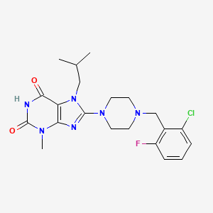 molecular formula C21H26ClFN6O2 B2365643 8-(4-(2-chloro-6-fluorobenzyl)piperazin-1-yl)-7-isobutyl-3-methyl-1H-purine-2,6(3H,7H)-dione CAS No. 879592-22-0
