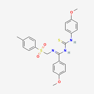molecular formula C24H25N3O4S2 B2365704 (E)-4-methoxy-N-((4-methoxyphenyl)carbamothioyl)-N'-(tosylmethyl)benzimidamide CAS No. 173276-43-2