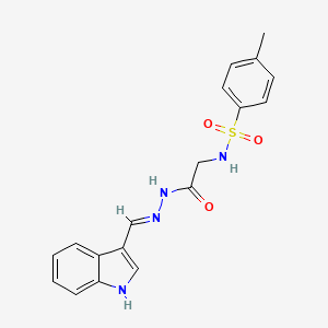 molecular formula C18H18N4O3S B2365706 N-((1E)-2-吲哚-3-基-1-氮杂乙烯基)-2-{[(4-甲苯基)磺酰基]氨基}乙酰胺 CAS No. 364365-37-7