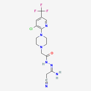 molecular formula C15H17ClF3N7O B2365724 N-[(E)-(1-氨基-2-氰基乙烯基)氨基]-2-[4-[3-氯-5-(三氟甲基)吡啶-2-基]哌嗪-1-基]乙酰胺 CAS No. 338979-35-4