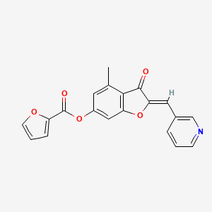 molecular formula C20H13NO5 B2365727 (Z)-4-甲基-3-氧代-2-(吡啶-3-基亚甲基)-2,3-二氢苯并呋喃-6-基呋喃-2-羧酸酯 CAS No. 903201-91-2