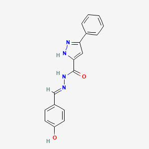 molecular formula C17H14N4O2 B2365730 (E)-N'-(4-hydroxybenzylidene)-3-phenyl-1H-pyrazole-5-carbohydrazide CAS No. 1284268-93-4