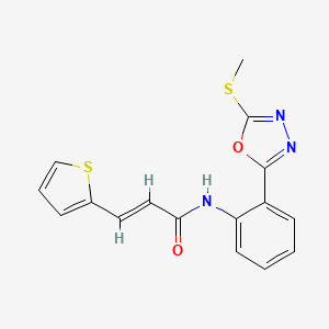 molecular formula C16H13N3O2S2 B2365732 (2E)-N-{2-[5-(methylsulfanyl)-1,3,4-oxadiazol-2-yl]phenyl}-3-(thiophen-2-yl)prop-2-enamide CAS No. 890595-49-0