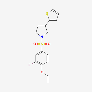 molecular formula C16H18FNO3S2 B2365756 1-((4-Ethoxy-3-fluorophenyl)sulfonyl)-3-(thiophen-2-yl)pyrrolidine CAS No. 2188279-28-7