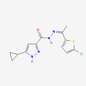 molecular formula C13H13ClN4OS B2365782 (Z)-N'-(1-(5-chlorothiophen-2-yl)ethylidene)-3-cyclopropyl-1H-pyrazole-5-carbohydrazide CAS No. 1285635-46-2