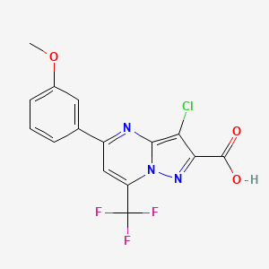 molecular formula C15H9ClF3N3O3 B2365801 3-Chloro-5-(3-methoxyphenyl)-7-(trifluoromethyl)pyrazolo[1,5-a]pyrimidine-2-carboxylic acid CAS No. 797809-12-2