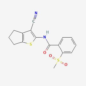 molecular formula C16H14N2O3S2 B2365808 N-(3-cyano-5,6-dihydro-4H-cyclopenta[b]thiophen-2-yl)-2-(methylsulfonyl)benzamide CAS No. 896364-19-5