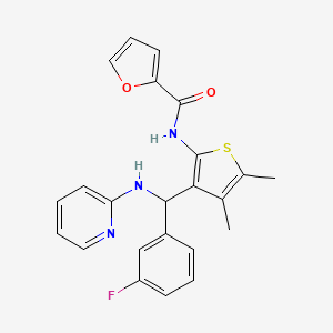 molecular formula C23H20FN3O2S B2365809 N-(3-((3-fluorophenyl)(pyridin-2-ylamino)methyl)-4,5-dimethylthiophen-2-yl)furan-2-carboxamide CAS No. 622804-12-0