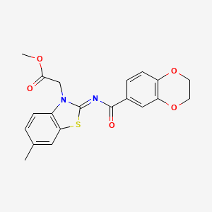 molecular formula C20H18N2O5S B2365843 (Z)-methyl 2-(2-((2,3-dihydrobenzo[b][1,4]dioxine-6-carbonyl)imino)-6-methylbenzo[d]thiazol-3(2H)-yl)acetate CAS No. 897617-01-5