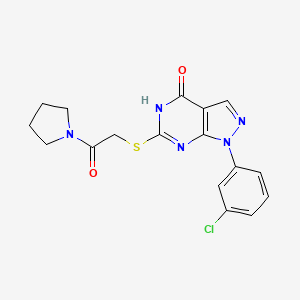 molecular formula C17H16ClN5O2S B2365854 2-((1-(3-氯苯基)-4-羟基-1H-吡唑并[3,4-d]嘧啶-6-基)硫代)-1-(吡咯烷-1-基)乙酮 CAS No. 921908-36-3