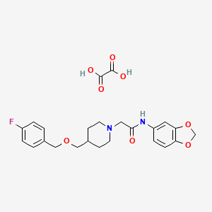 molecular formula C24H27FN2O8 B2365862 草酰酸盐-N-(苯并[d][1,3]二氧杂环-5-基)-2-(4-(((4-氟苄基)氧基)甲基)哌啶-1-基)乙酰胺 CAS No. 1396844-58-8