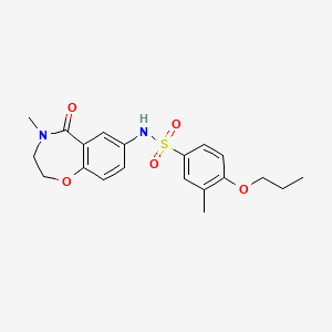 molecular formula C20H24N2O5S B2365865 3-methyl-N-(4-methyl-5-oxo-2,3,4,5-tetrahydrobenzo[f][1,4]oxazepin-7-yl)-4-propoxybenzenesulfonamide CAS No. 926031-95-0