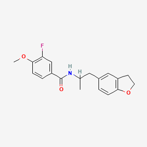 molecular formula C19H20FNO3 B2365931 N-(1-(2,3-dihydrobenzofuran-5-yl)propan-2-yl)-3-fluoro-4-methoxybenzamide CAS No. 2034484-11-0