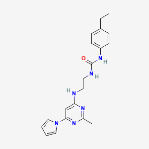 molecular formula C20H24N6O B2365941 1-(4-ethylphenyl)-3-(2-((2-methyl-6-(1H-pyrrol-1-yl)pyrimidin-4-yl)amino)ethyl)urea CAS No. 1421493-81-3