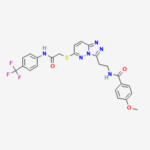 molecular formula C24H21F3N6O3S B2365944 4-methoxy-N-(2-(6-((2-oxo-2-((4-(trifluoromethyl)phenyl)amino)ethyl)thio)-[1,2,4]triazolo[4,3-b]pyridazin-3-yl)ethyl)benzamide CAS No. 872995-80-7