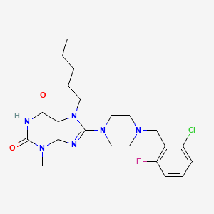molecular formula C22H28ClFN6O2 B2365946 8-(4-(2-chloro-6-fluorobenzyl)piperazin-1-yl)-3-methyl-7-pentyl-1H-purine-2,6(3H,7H)-dione CAS No. 898437-35-9