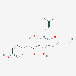 molecular formula C22H25BrN2O3S B236595 4-Hydroxy-6-(4-hydroxyphenyl)-2-(2-hydroxypropan-2-yl)-9-(3-methylbut-2-enyl)-2,3-dihydrofuro[3,2-g]chromen-5-one CAS No. 130289-28-0