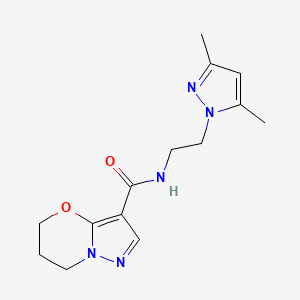 molecular formula C14H19N5O2 B2366018 N-[2-(3,5-Dimethylpyrazol-1-yl)ethyl]-6,7-dihydro-5H-pyrazolo[5,1-b][1,3]oxazine-3-carboxamide CAS No. 1448071-50-8