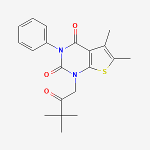 molecular formula C20H22N2O3S B2366023 1-(3,3-dimethyl-2-oxobutyl)-5,6-dimethyl-3-phenylthieno[2,3-d]pyrimidine-2,4(1H,3H)-dione CAS No. 689755-08-6