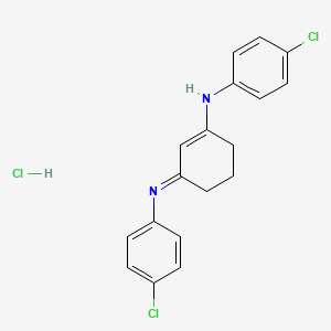 molecular formula C18H17Cl3N2 B2366043 (3-((4-Chlorophenyl)imino)cyclohex-1-enyl)(4-chlorophenyl)amine, hydrochloride CAS No. 1078634-37-3