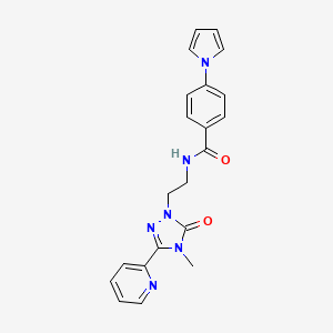 molecular formula C21H20N6O2 B2366048 N-(2-(4-methyl-5-oxo-3-(pyridin-2-yl)-4,5-dihydro-1H-1,2,4-triazol-1-yl)ethyl)-4-(1H-pyrrol-1-yl)benzamide CAS No. 1396807-77-4
