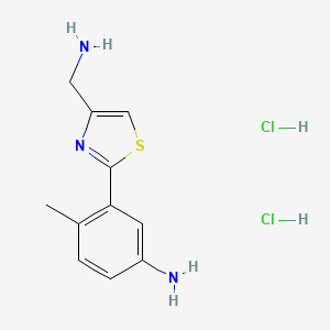 molecular formula C11H15Cl2N3S B2366061 3-[4-(Aminomethyl)-1,3-thiazol-2-yl]-4-methylaniline dihydrochloride CAS No. 2097895-33-3