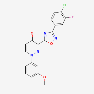 molecular formula C19H12ClFN4O3 B2366076 3-[3-(4-Chloro-3-fluorophenyl)-1,2,4-oxadiazol-5-yl]-1-(3-methoxyphenyl)pyridazin-4-one CAS No. 1251691-11-8