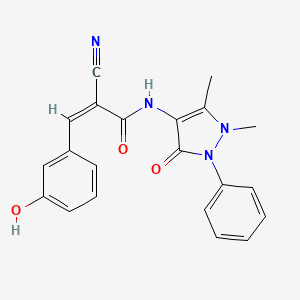 molecular formula C21H18N4O3 B2366092 (Z)-2-Cyano-N-(1,5-dimethyl-3-oxo-2-phenylpyrazol-4-yl)-3-(3-hydroxyphenyl)prop-2-enamide CAS No. 561291-62-1