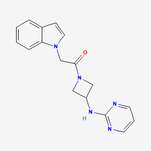 molecular formula C17H17N5O B2366095 2-(1H-indol-1-yl)-1-(3-(pyrimidin-2-ylamino)azetidin-1-yl)ethanone CAS No. 2034285-94-2