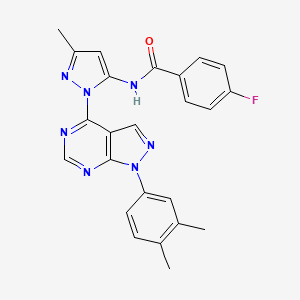molecular formula C24H20FN7O B2366122 N-(1-(1-(3,4-dimethylphenyl)-1H-pyrazolo[3,4-d]pyrimidin-4-yl)-3-methyl-1H-pyrazol-5-yl)-4-fluorobenzamide CAS No. 1006277-74-2