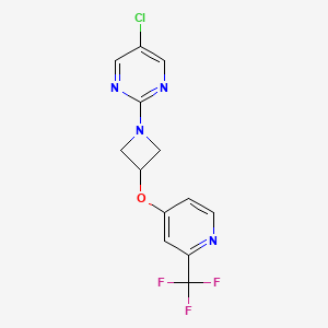 molecular formula C13H10ClF3N4O B2366133 5-Chloro-2-[3-[2-(trifluoromethyl)pyridin-4-yl]oxyazetidin-1-yl]pyrimidine CAS No. 2380078-22-6