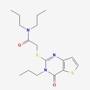 molecular formula C17H25N3O2S2 B2366163 2-[(4-氧代-3-丙基-3,4-二氢噻吩并[3,2-d]嘧啶-2-基)硫代]-N,N-二丙基乙酰胺 CAS No. 1252922-27-2