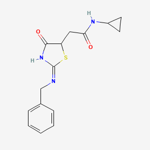 molecular formula C15H17N3O2S B2366172 2-(2-(ベンジルアミノ)-4-オキソ-4,5-ジヒドロチアゾール-5-イル)-N-シクロプロピルアセトアミド CAS No. 872103-34-9